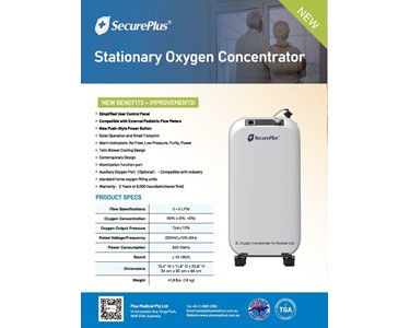Secure Plus - 5 Litre Stationary Oxygen Concentrator ARTG : 524233,AUD:999.00