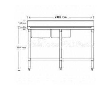 Mixrite - Double Left Stainless Sink 2400 W x 600 D with 150mm Splashback