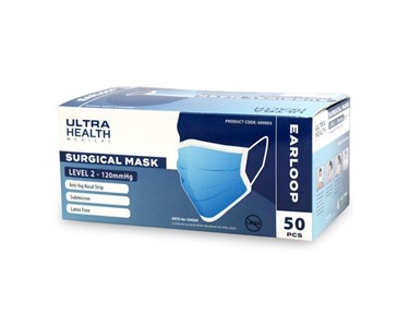 Ultra Health 3ply Surgical Face Masks Level 2 with Ear Loops 50 Pack