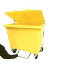 660 Litre 4 Wheel Plastic Bin with Foot Lid Lifter in Yellow