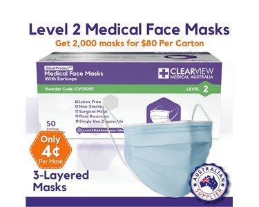 Clearview Medical Australia - Medical Face Masks with Earloops Level 2 Blue