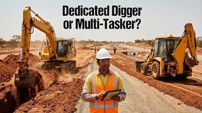 Medium Excavator vs Backhoe Loader Australia (2026): Digging Depth, Versatility, Running Costs and Choosing the Right Earthmoving Machine
