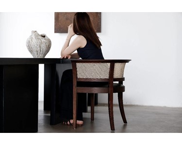 benssur - Dining Chair - RC77 Brown Finish & Black Leather Seat
