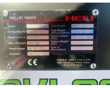 Heli - Lithium Electric Pallet Jack / Truck | 2 Tonne 