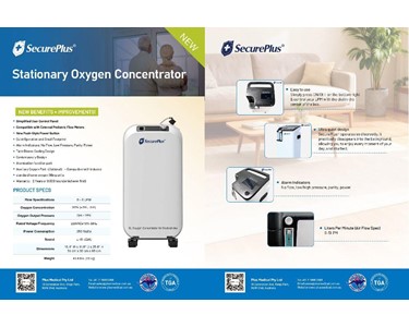 Secure Plus - 5 Litre Stationary Oxygen Concentrator ARTG : 524233,AUD:999.00
