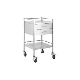 Stainless Steel Hospital Rounds Trolley with 2 x Draws and Rail