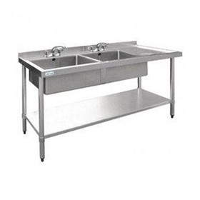 Stainless Sink with Double Left Sink Bowls Splashback 1500 W x 700 D