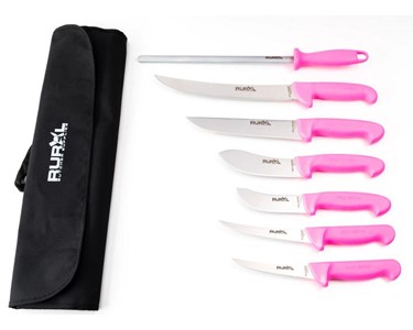 Rural Butcher Supplies - Butchers Knife | 7PC Professional Butchers Knife Set | Hot Pink Series