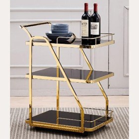 Cocktail Trolley - Gold with Black Glass