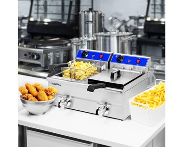 Aus Kitchen Pro - Countertop Deep Fryer Electric 27 Litre – Double Basket Oil Tap