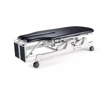 Fortress Stability Tilt Table / white frame / navy upholstery
