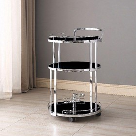 Cocktail Trolley Chrome with Black Glass Shelves