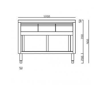 FED - Stainless Cabinet With Doors And Drawers 1200 W X 700 D