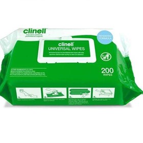Clinell Universal Sanitising Wipes, 25cm x 25cm Green (Pack of 200) - 