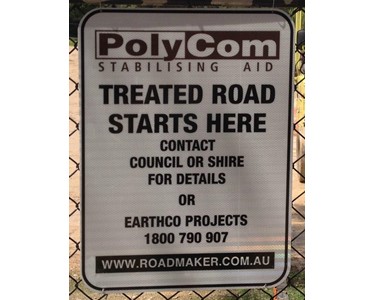 PolyCom Stabilising Aid treated road signage in Australia
