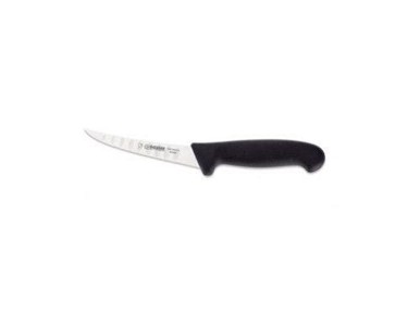Boning Knife, 13cm, Scalloped Edge, Giesser, Stiff, – Black Handle